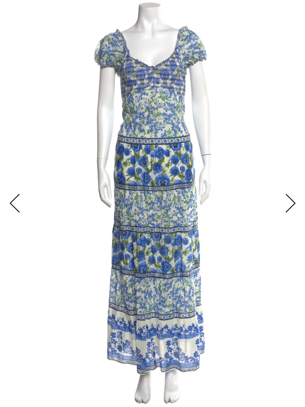 Alice + Olivia Blue and Green Floral Smocked Maxi Dress